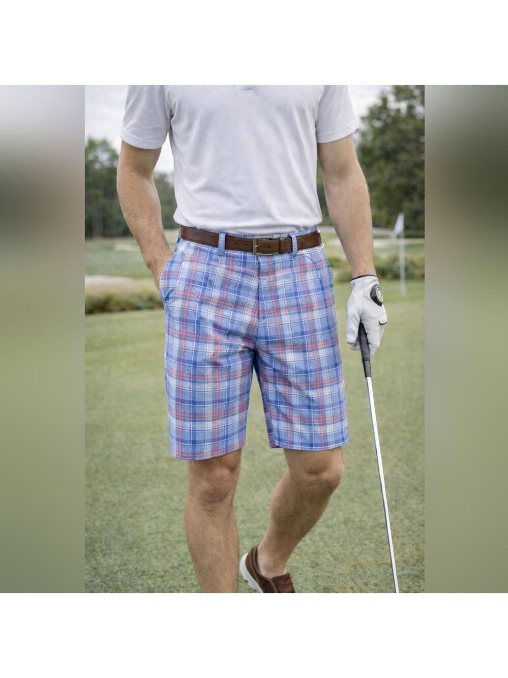 Peter Millar Crown Crafted Golf Shorts Blue Plaid Men’s 33 NWT